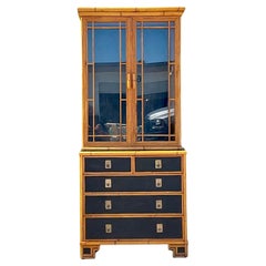 Late 20th Century Retro Boho Rattan Trimmed Lacquered Cabinet
