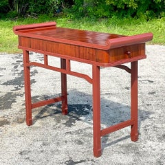 Late 20th Century Vintage Boho Reclaimed Wood Tall Pagoda Console Table