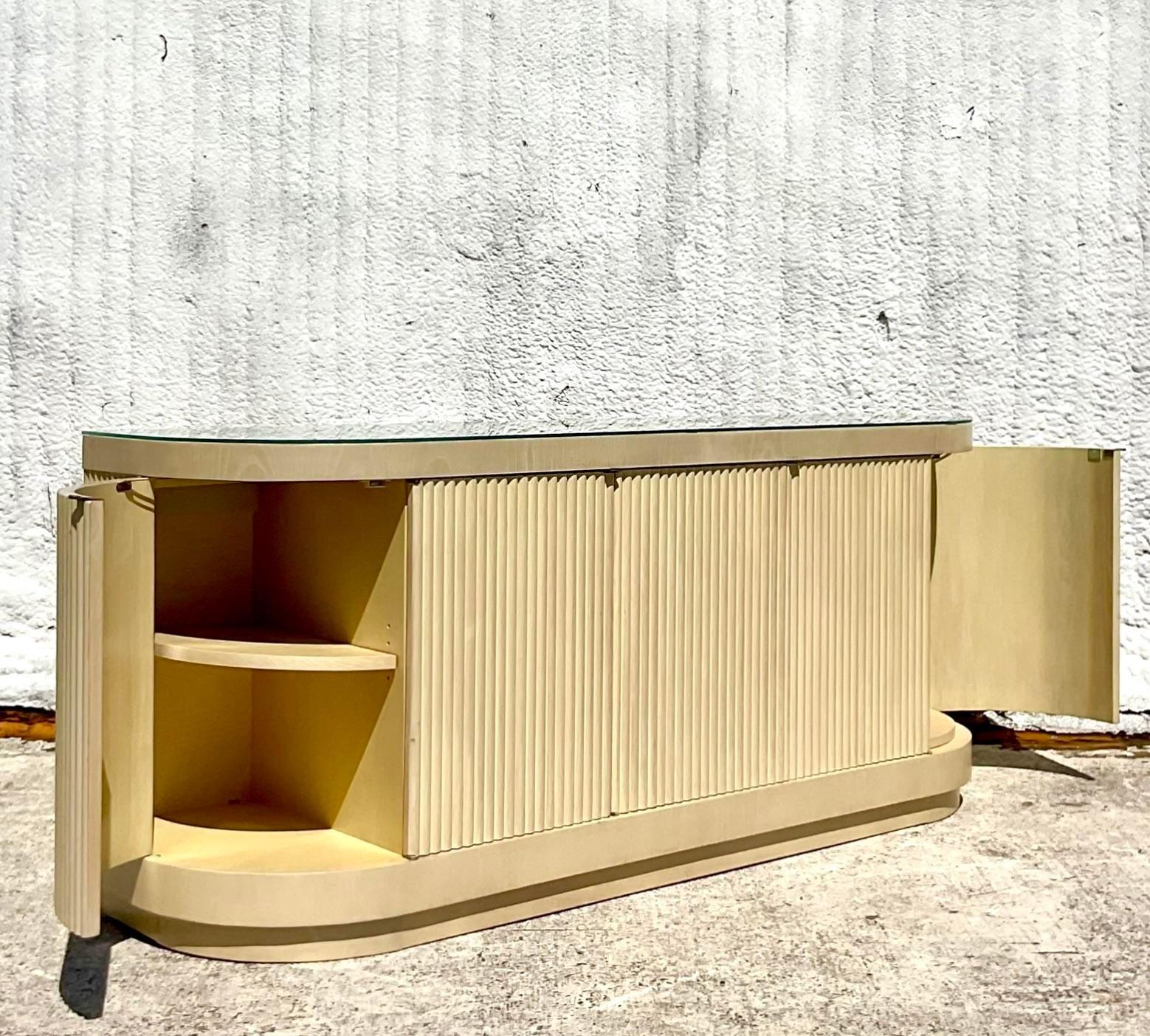 Late 20th Century Vintage Boho Romweber Curved Credenza In Good Condition In West Palm Beach, FL