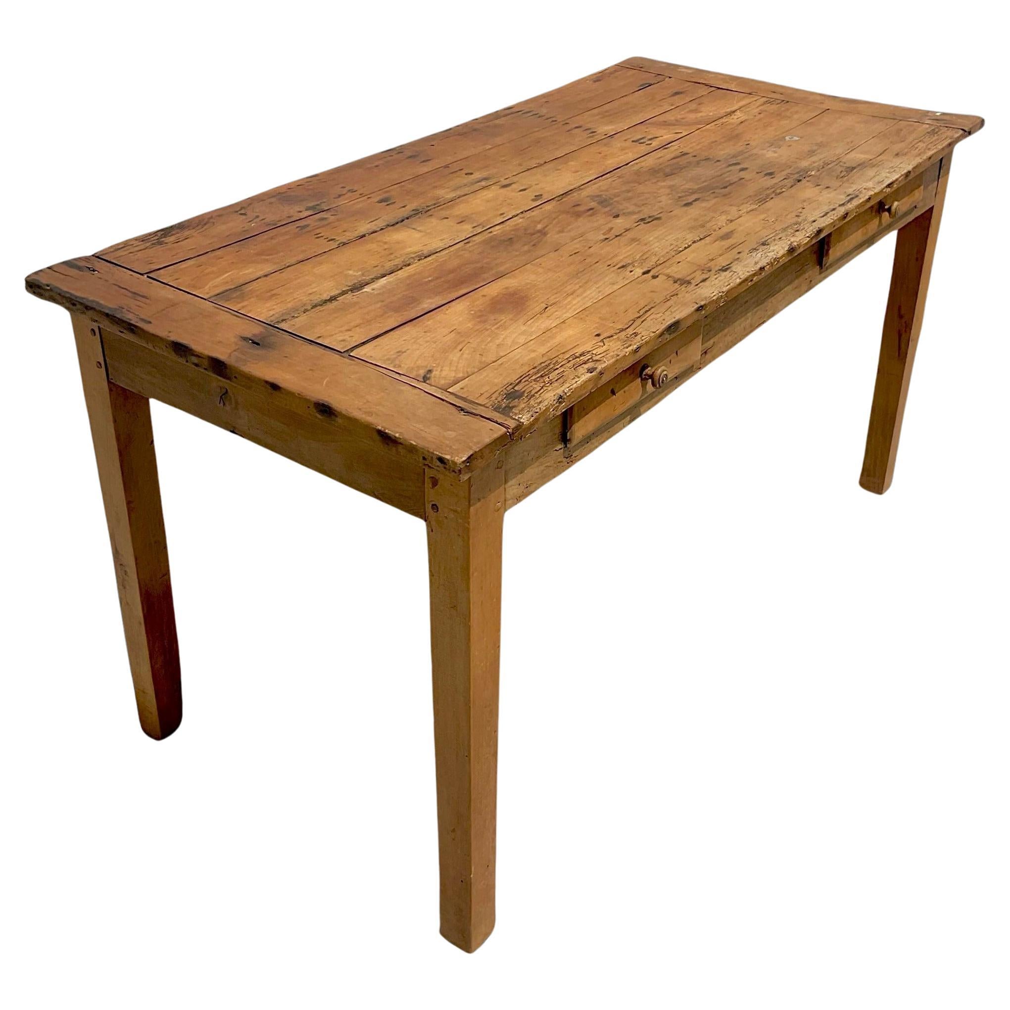 Late 20th Century Vintage Boho Rustic Farm Table For Sale