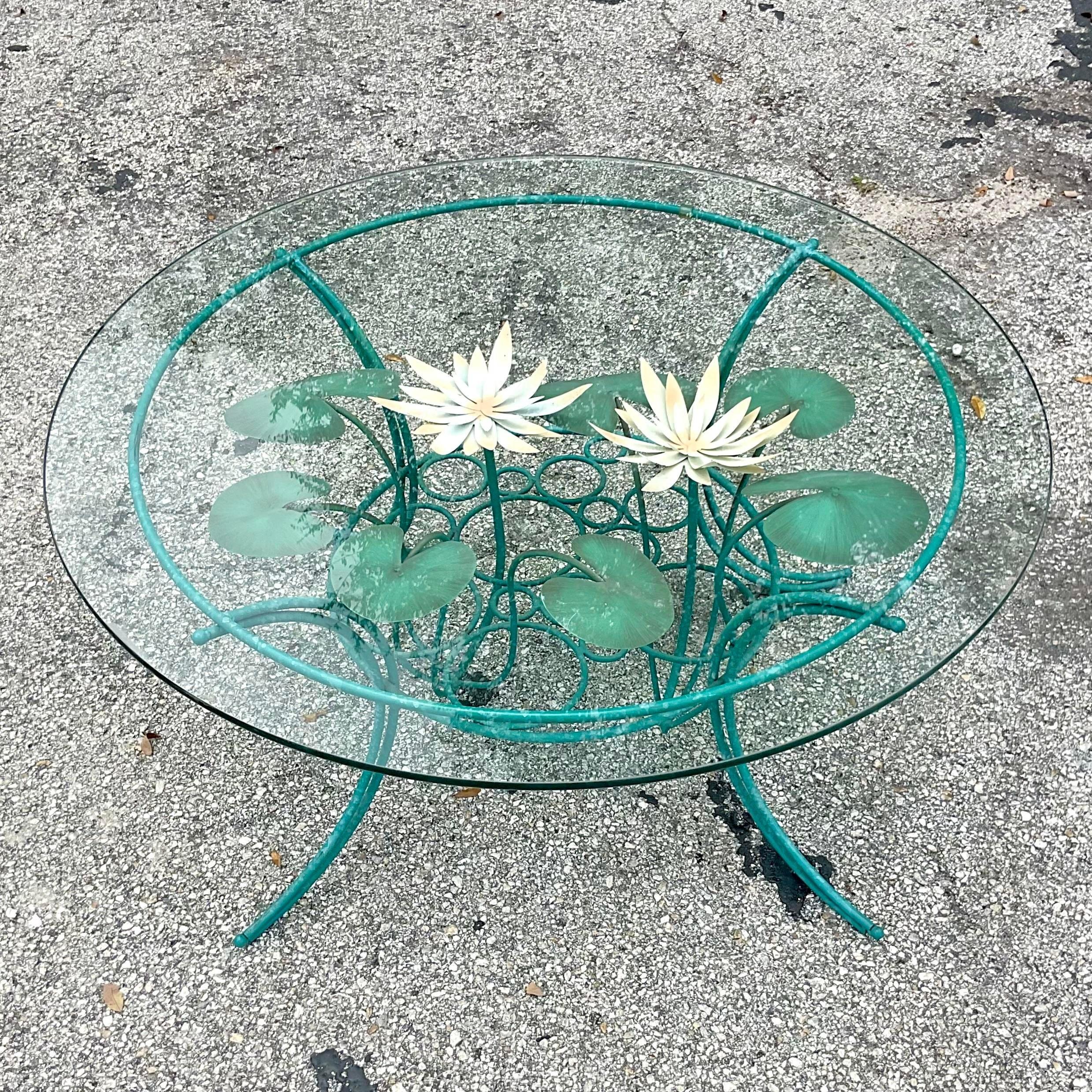 Late 20th Century Vintage Boho Signed Curtis Jere Lily Pad Coffee Table For Sale 6