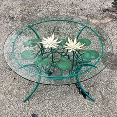 Late 20th Century Vintage Boho Signed Curtis Jere Lily Pad Coffee Table