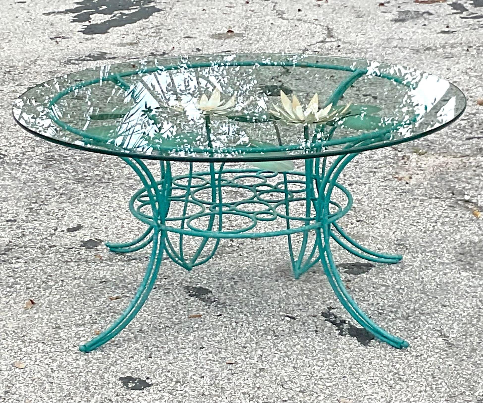 Late 20th Century Vintage Boho Signed Curtis Jere Lily Pad Coffee Table In Good Condition For Sale In west palm beach, FL