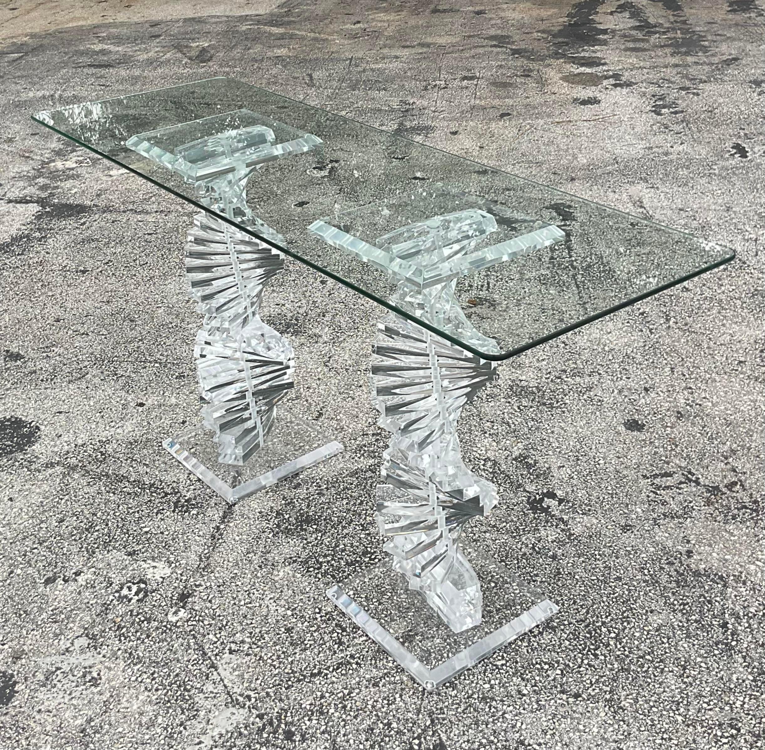 Late 20th Century Vintage Boho Stacked Lucite Console Table For Sale 2