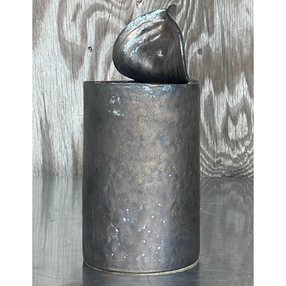 Expressionist Late 20th Century Vintage Boho Studio Pottery Open Can Vase For Sale
