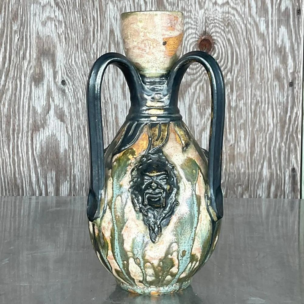 Bohemian Late 20th Century Vintage Boho Sylvain Subblet Signed Studio Pottery Vase For Sale