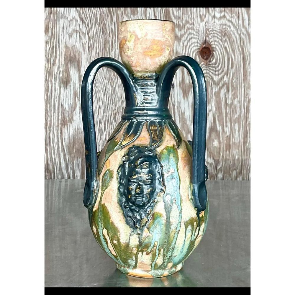 American Late 20th Century Vintage Boho Sylvain Subblet Signed Studio Pottery Vase For Sale