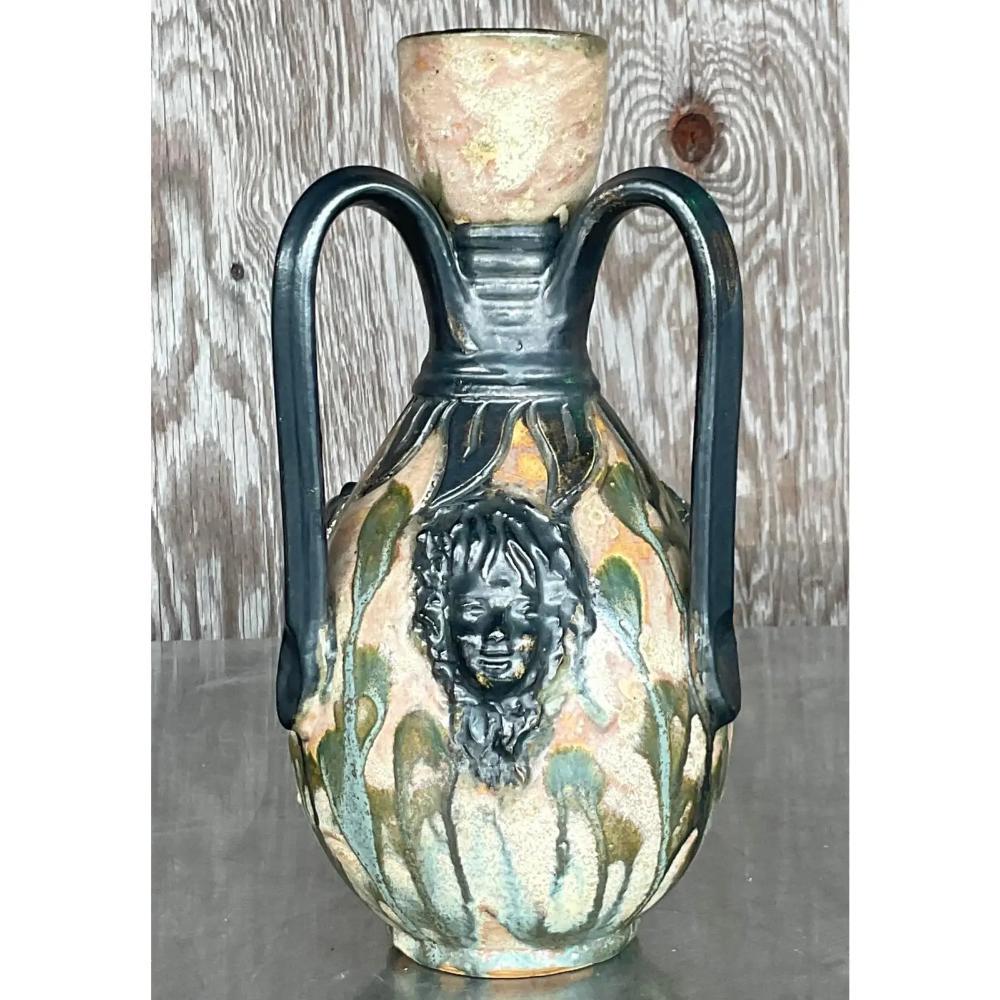Late 20th Century Vintage Boho Sylvain Subblet Signed Studio Pottery Vase In Good Condition For Sale In west palm beach, FL