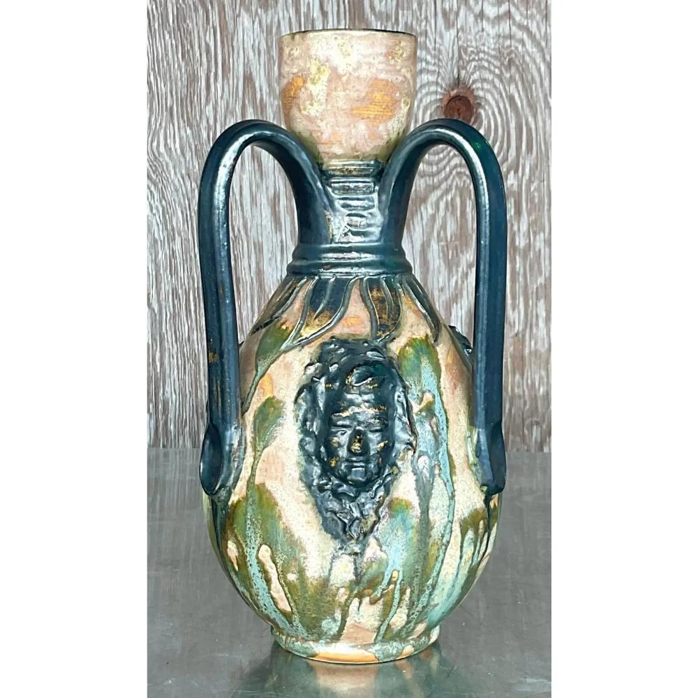 Late 20th Century Vintage Boho Sylvain Subblet Signed Studio Pottery Vase For Sale 1