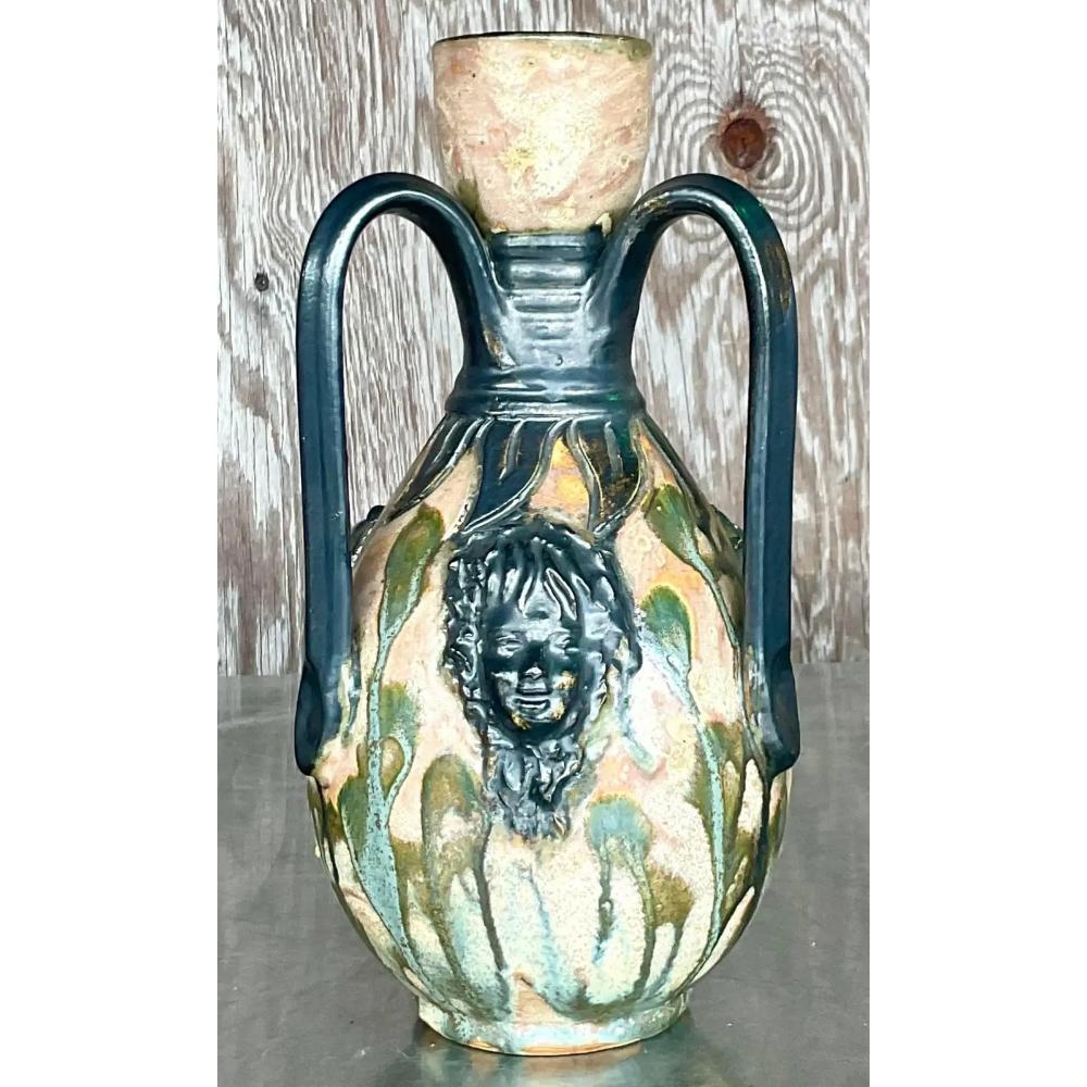 Late 20th Century Vintage Boho Sylvain Subblet Signed Studio Pottery Vase For Sale 2