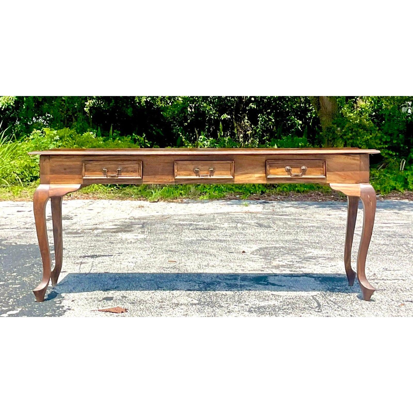 Philippine Late 20th Century Vintage Boho Teak Console Table For Sale