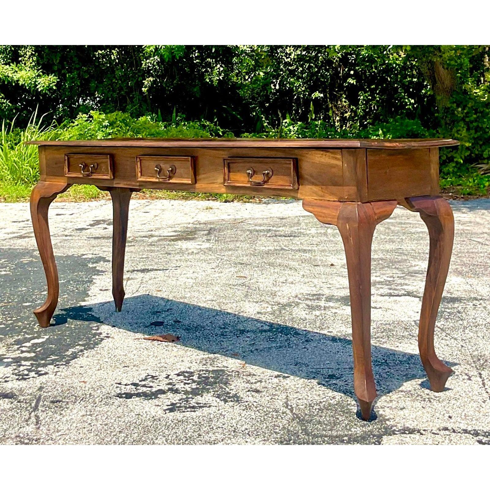 Late 20th Century Vintage Boho Teak Console Table In Good Condition For Sale In west palm beach, FL
