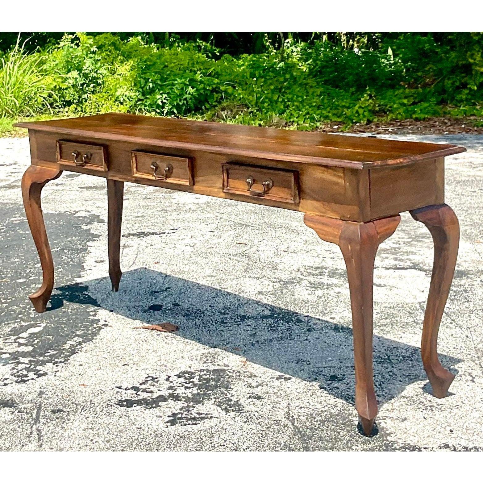 Late 20th Century Vintage Boho Teak Console Table For Sale 1
