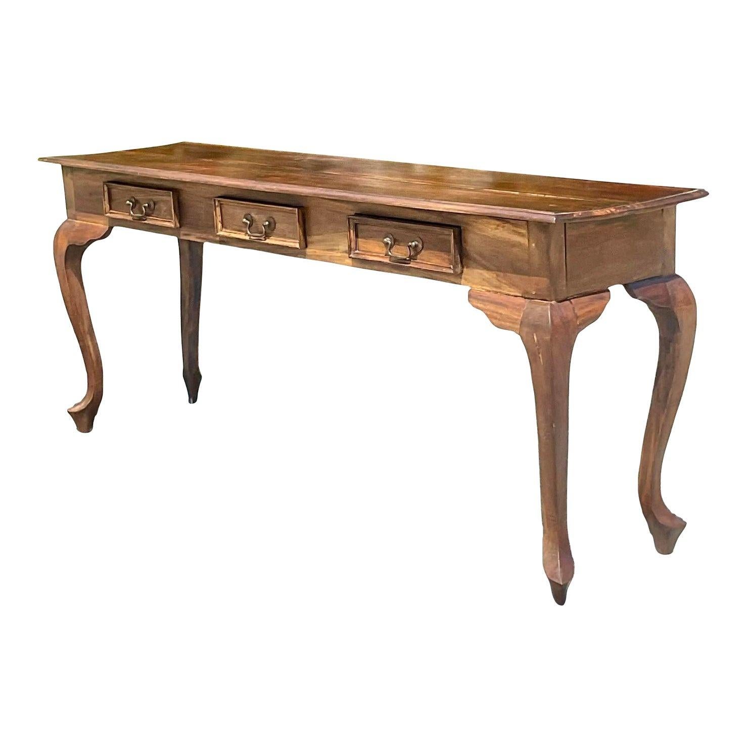 Late 20th Century Vintage Boho Teak Console Table For Sale