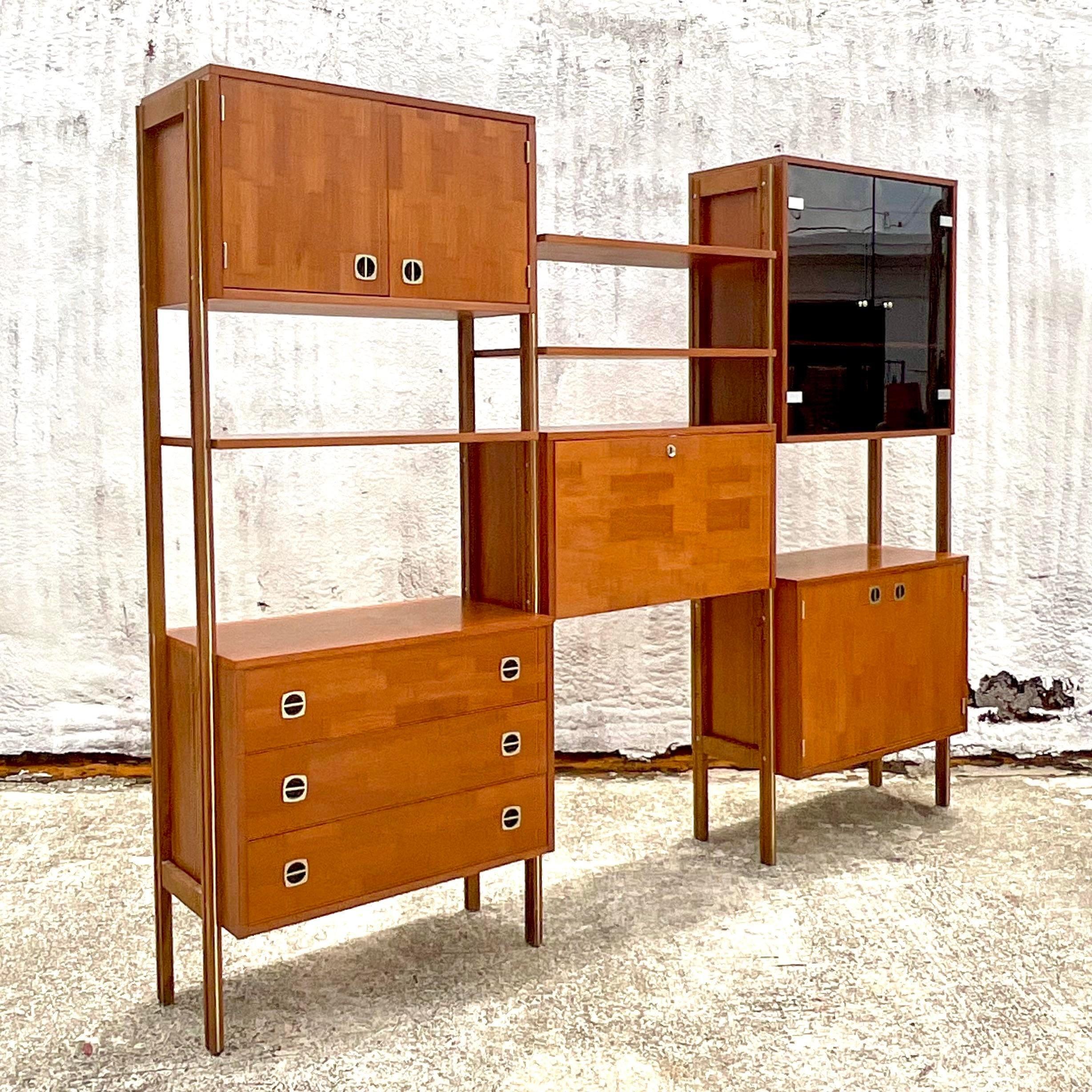 Late 20th Century Vintage Boho Teak Wall Unit After Ello In Good Condition In west palm beach, FL