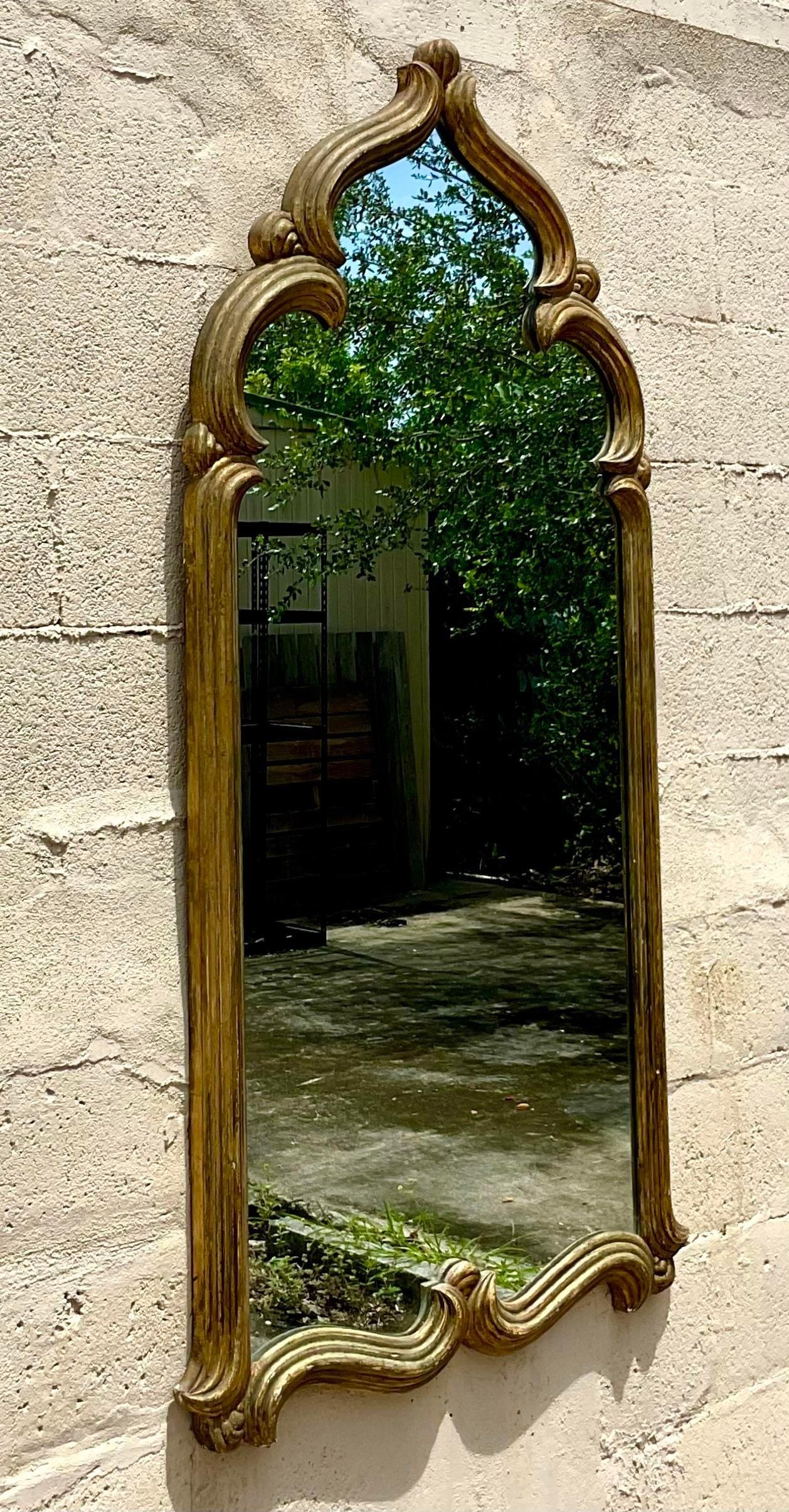 Late 20th Century Vintage Boho Temple Gilt Mirror In Good Condition For Sale In west palm beach, FL