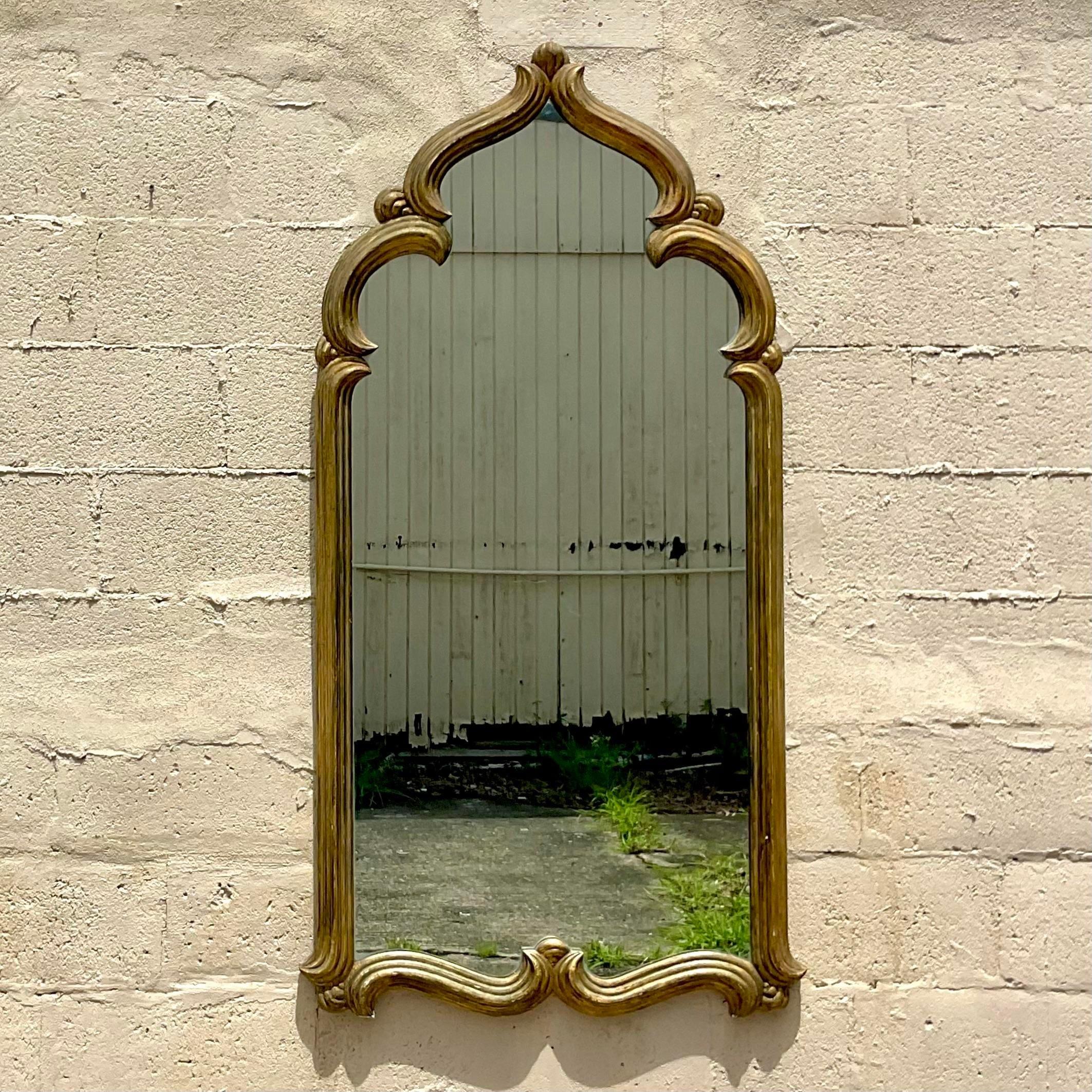 Late 20th Century Vintage Boho Temple Gilt Mirror For Sale 1