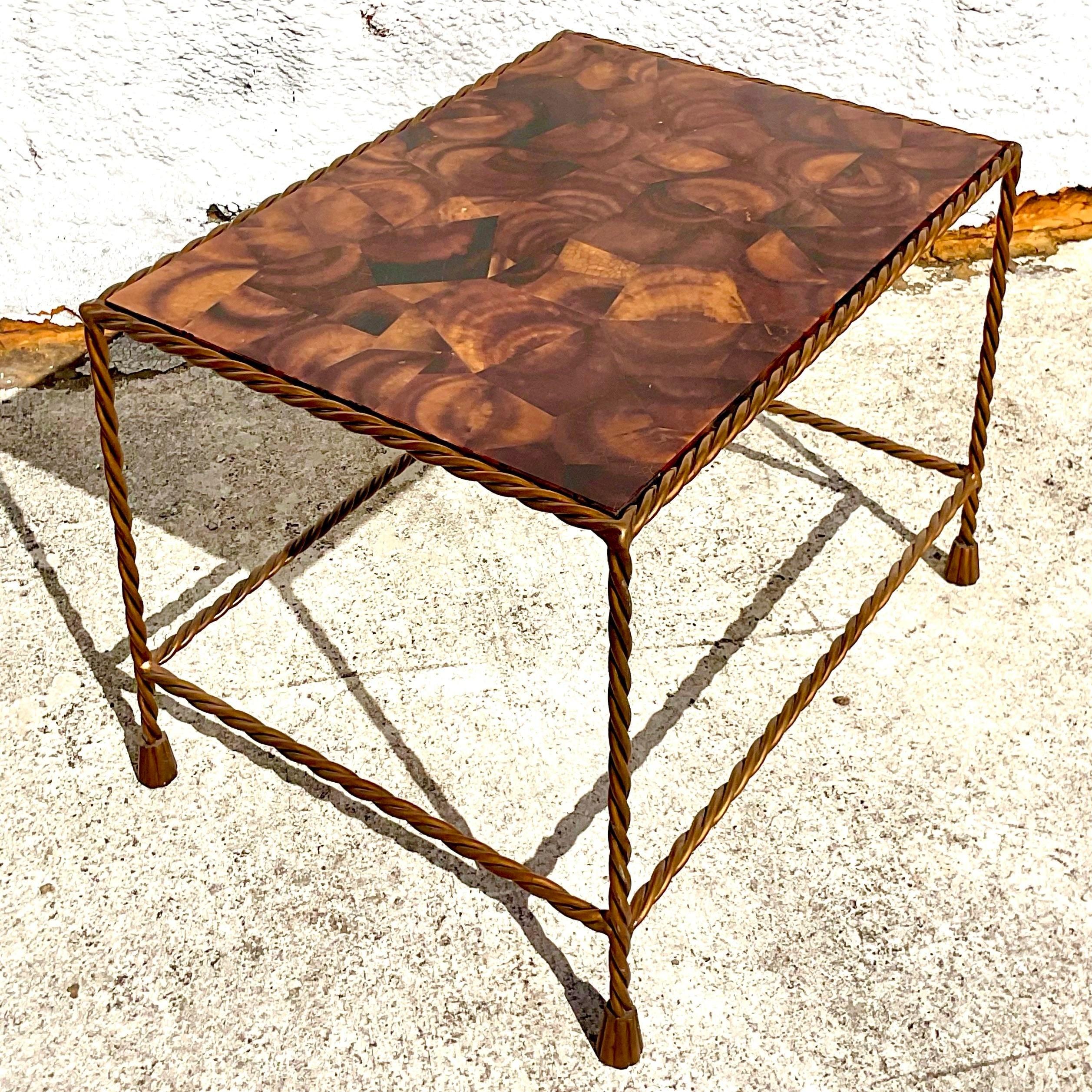Philippine Late 20th Century Vintage Boho Tessellated Coconut Shell Coffee Table For Sale