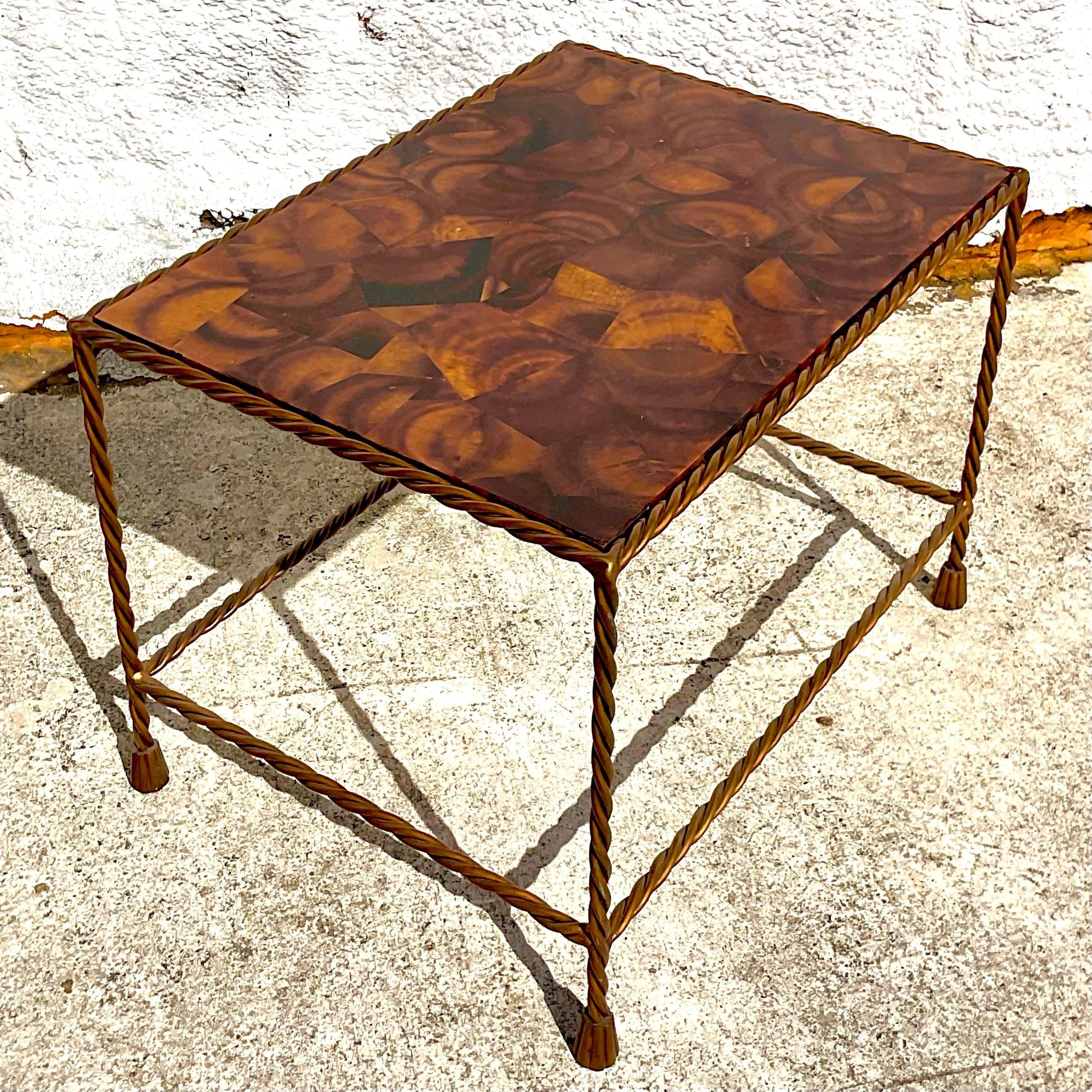 Metal Late 20th Century Vintage Boho Tessellated Coconut Shell Coffee Table For Sale