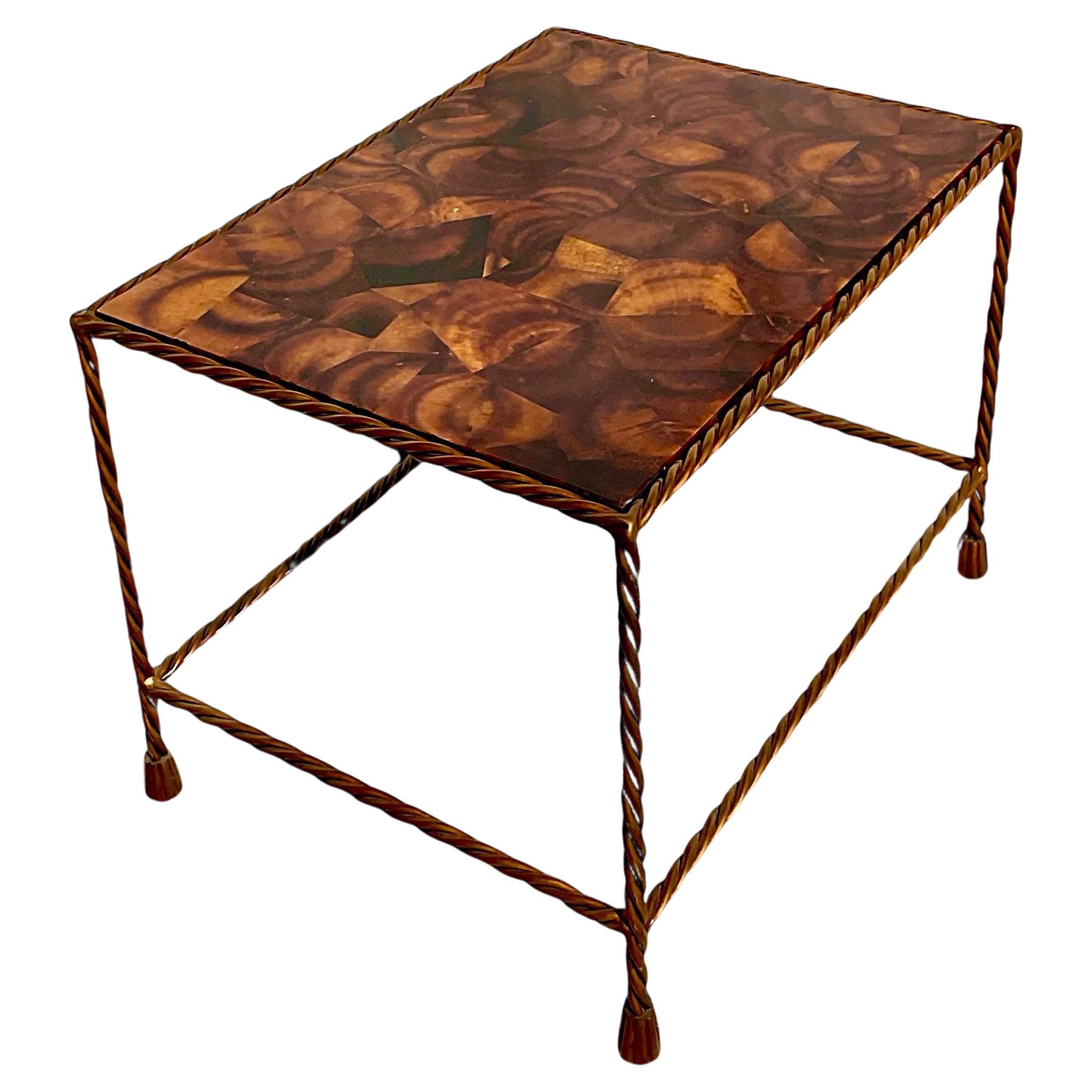 Late 20th Century Vintage Boho Tessellated Coconut Shell Coffee Table For Sale