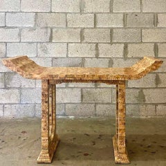 Late 20th Century Vintage Boho Tessellated Coconut Shell Pagoda Console Table