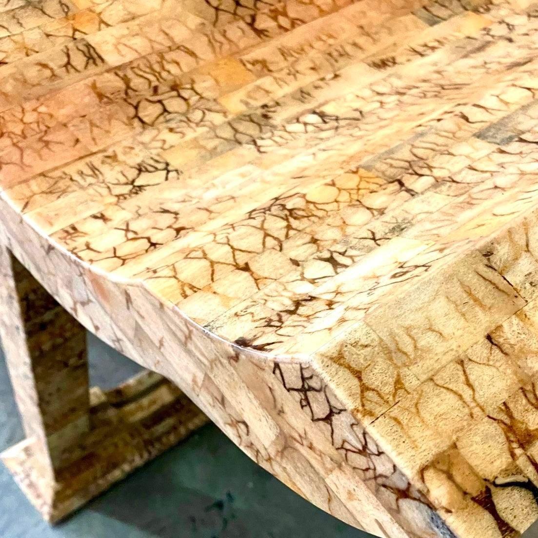 Late 20th Century Vintage Boho Tessellated Coconut Shell Pagoda Console Table In Good Condition In West Palm Beach, FL