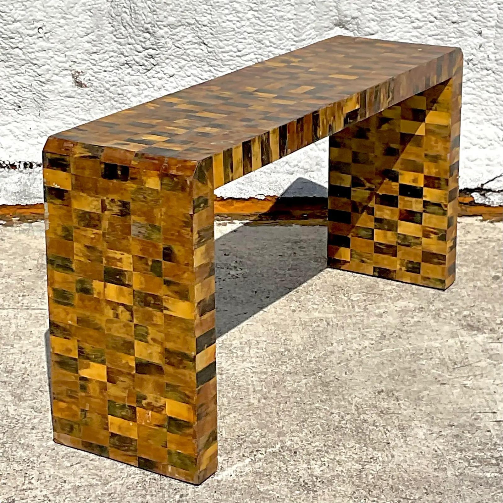 Late 20th Century Vintage Boho Tessellated Horn Waterfall Console Table 6