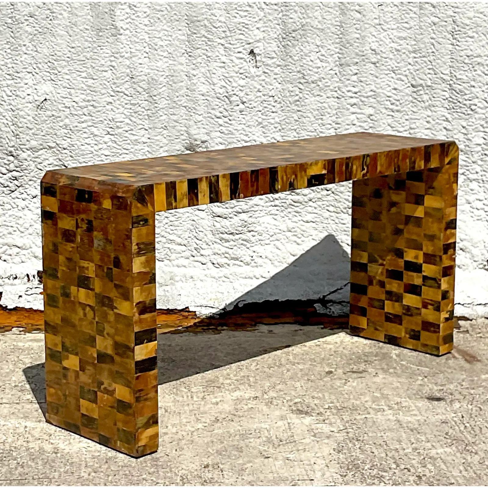 Colombian Late 20th Century Vintage Boho Tessellated Horn Waterfall Console Table