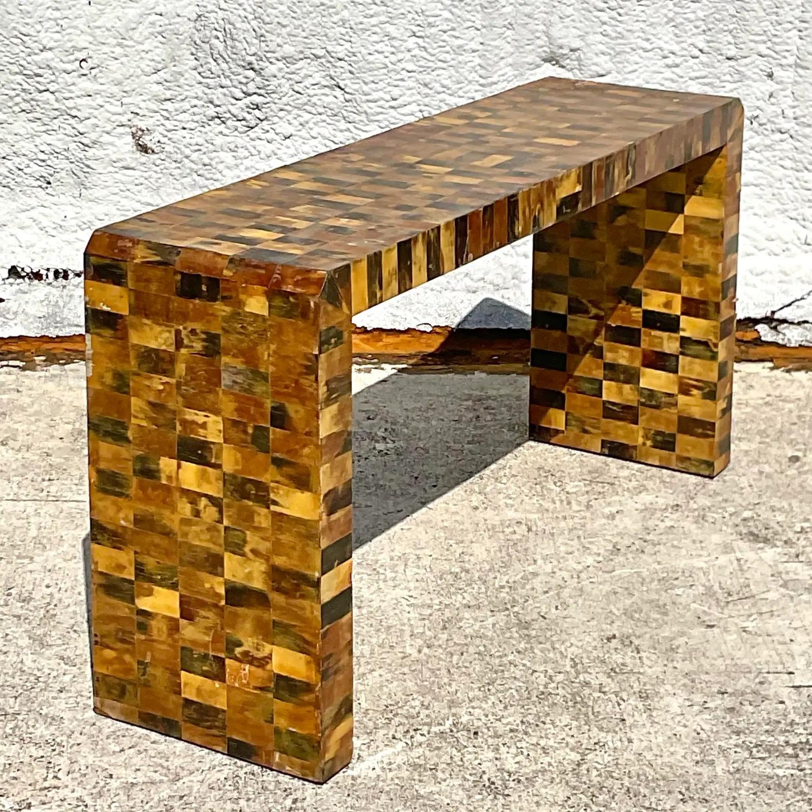 Late 20th Century Vintage Boho Tessellated Horn Waterfall Console Table 2