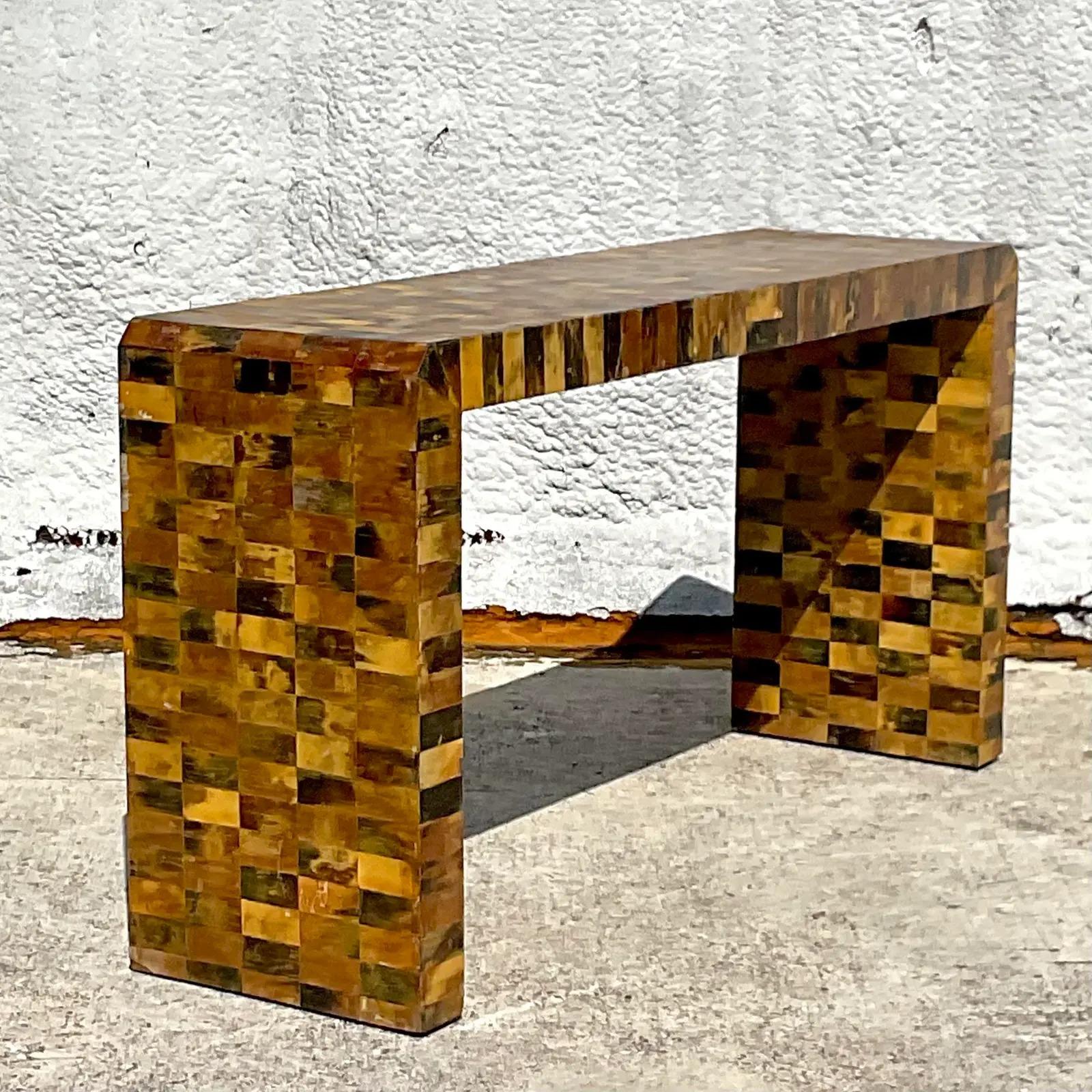 Late 20th Century Vintage Boho Tessellated Horn Waterfall Console Table 3