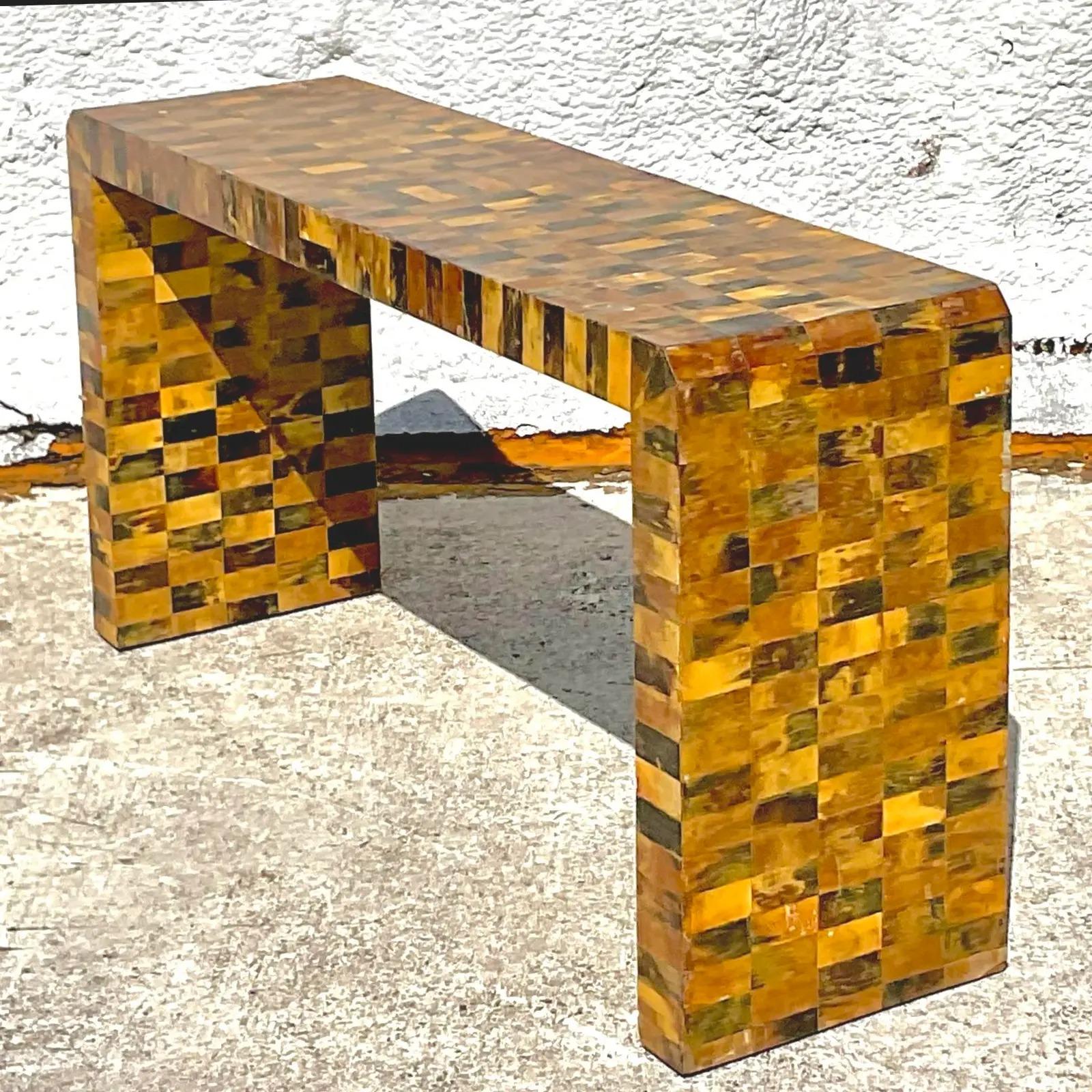 Late 20th Century Vintage Boho Tessellated Horn Waterfall Console Table 4