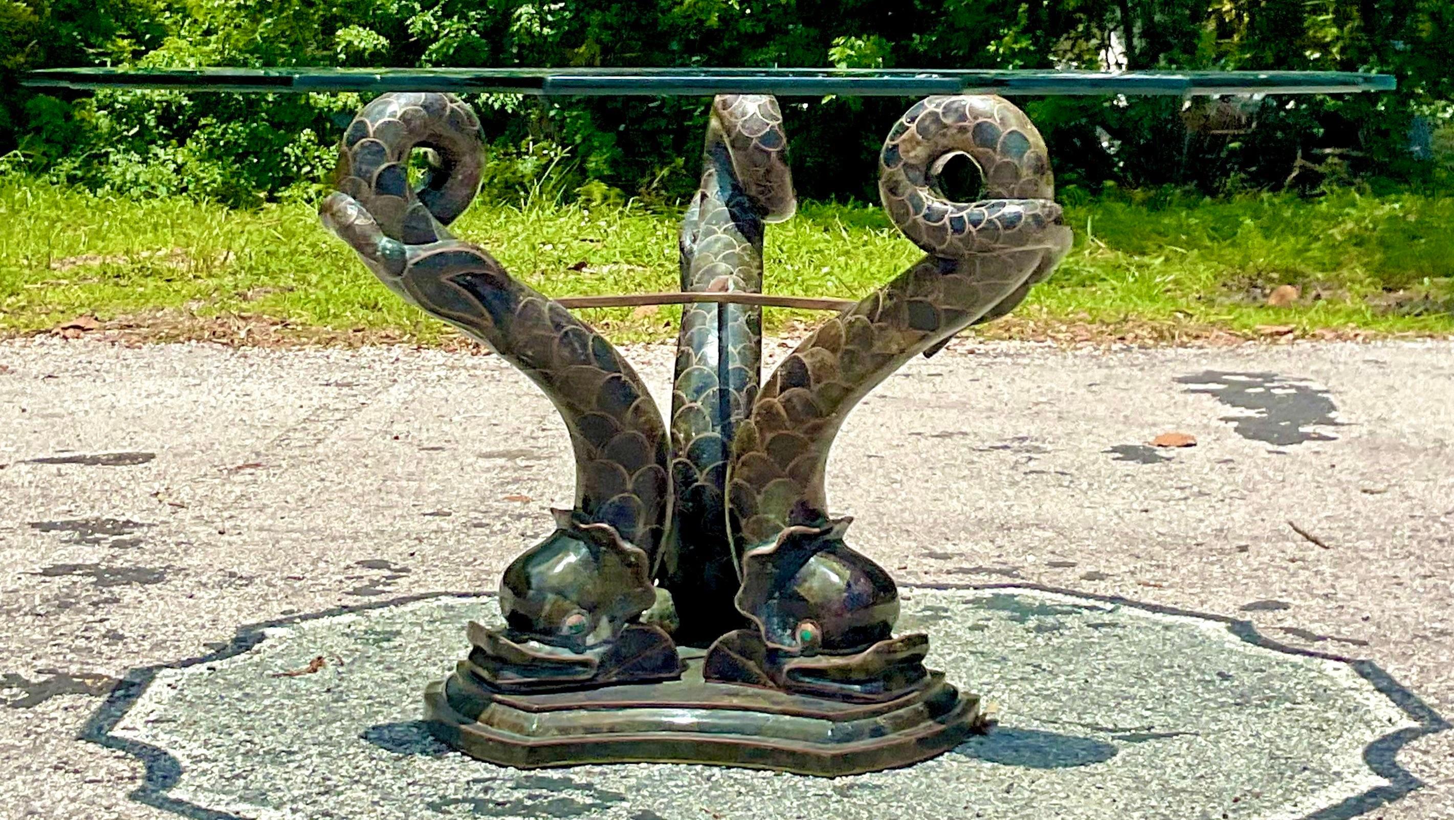 Philippine Late 20th Century Vintage Boho Tessellated Stone Dolphin Tripod Dining Table