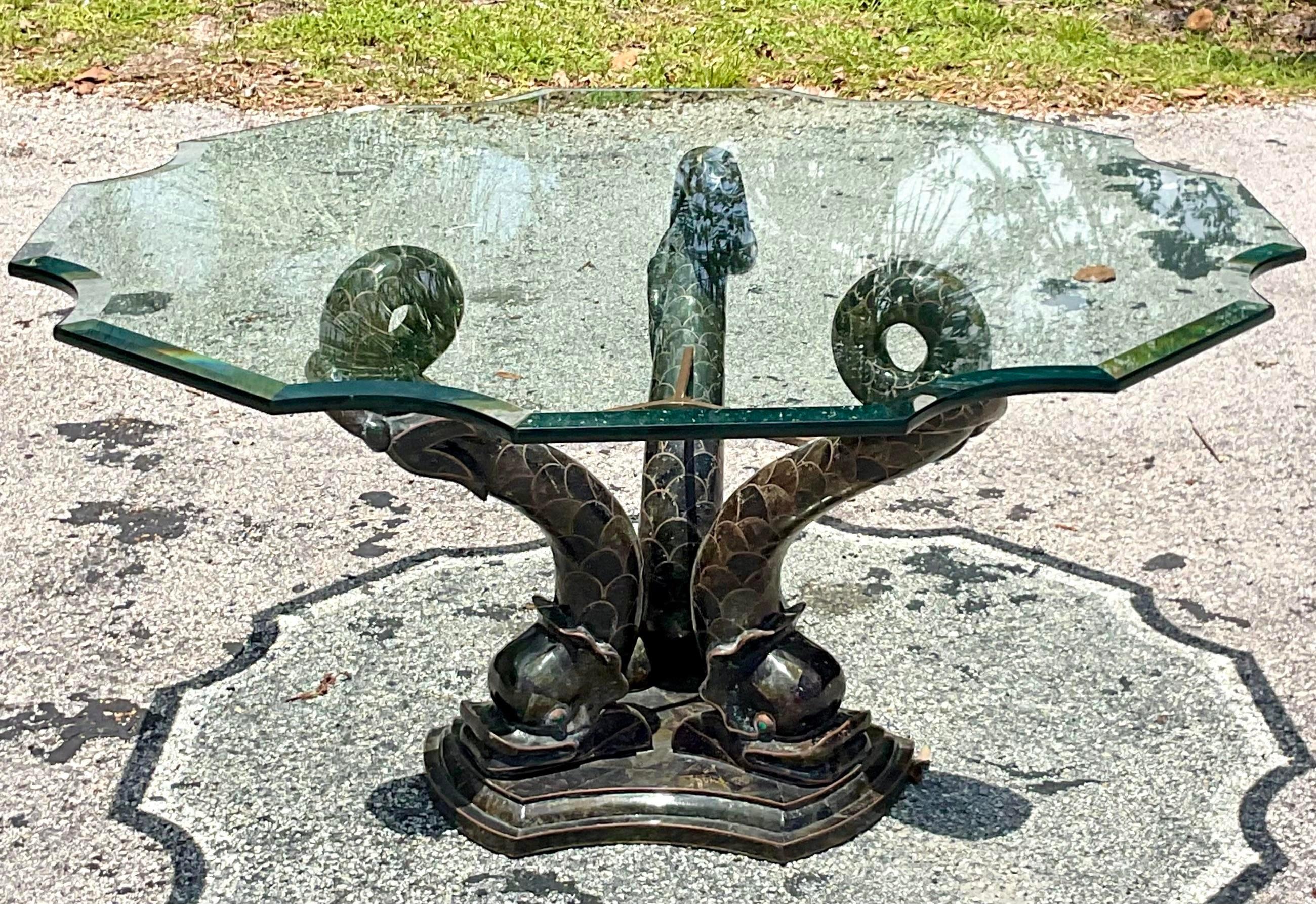 Late 20th Century Vintage Boho Tessellated Stone Dolphin Tripod Dining Table 1