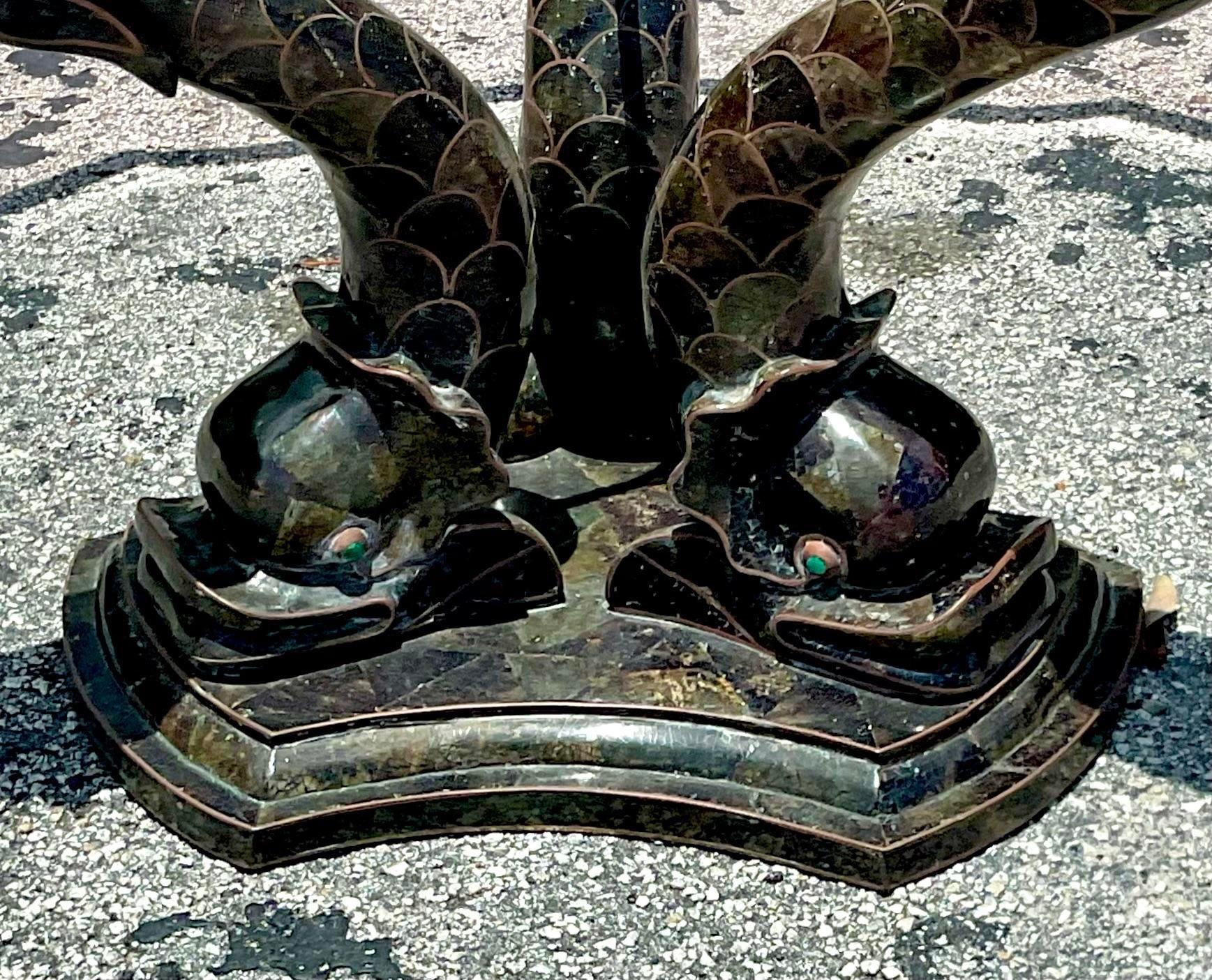 Late 20th Century Vintage Boho Tessellated Stone Dolphin Tripod Dining Table 3