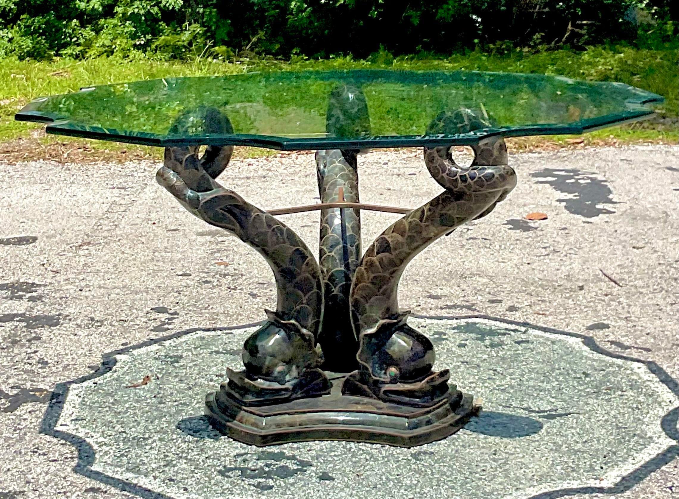 Late 20th Century Vintage Boho Tessellated Stone Dolphin Tripod Dining Table 4