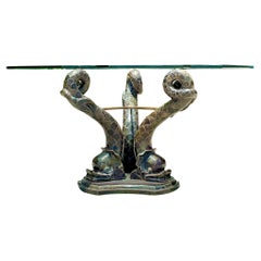 Late 20th Century Vintage Boho Tessellated Stone Dolphin Tripod Dining Table