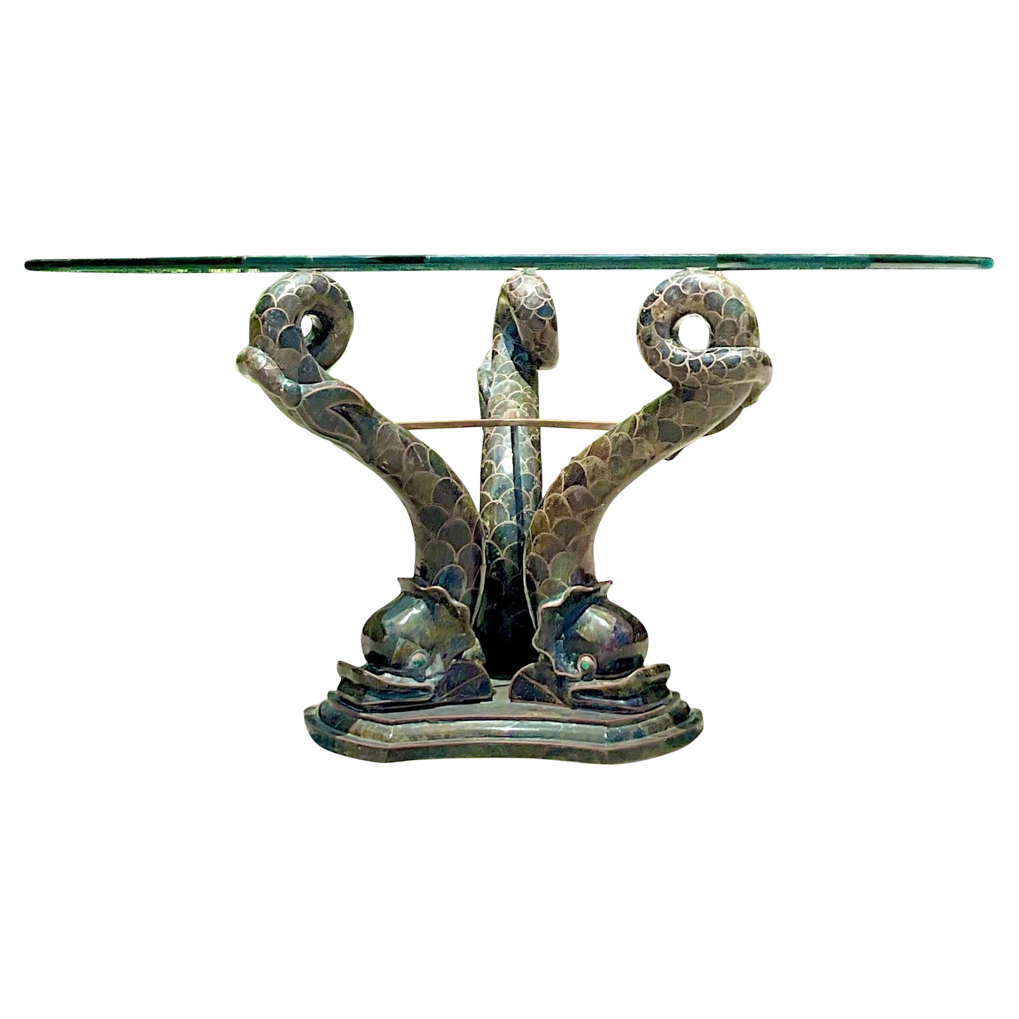 Late 20th Century Vintage Boho Tessellated Stone Dolphin Tripod Dining Table
