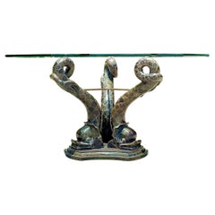 Late 20th Century Vintage Boho Tessellated Stone Dolphin Tripod Dining Table