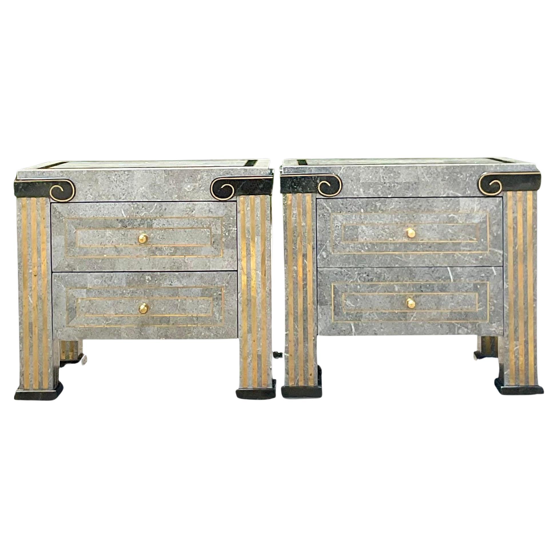 Late 20th Century Vintage Boho Tessellated Stone Nightstands  For Sale