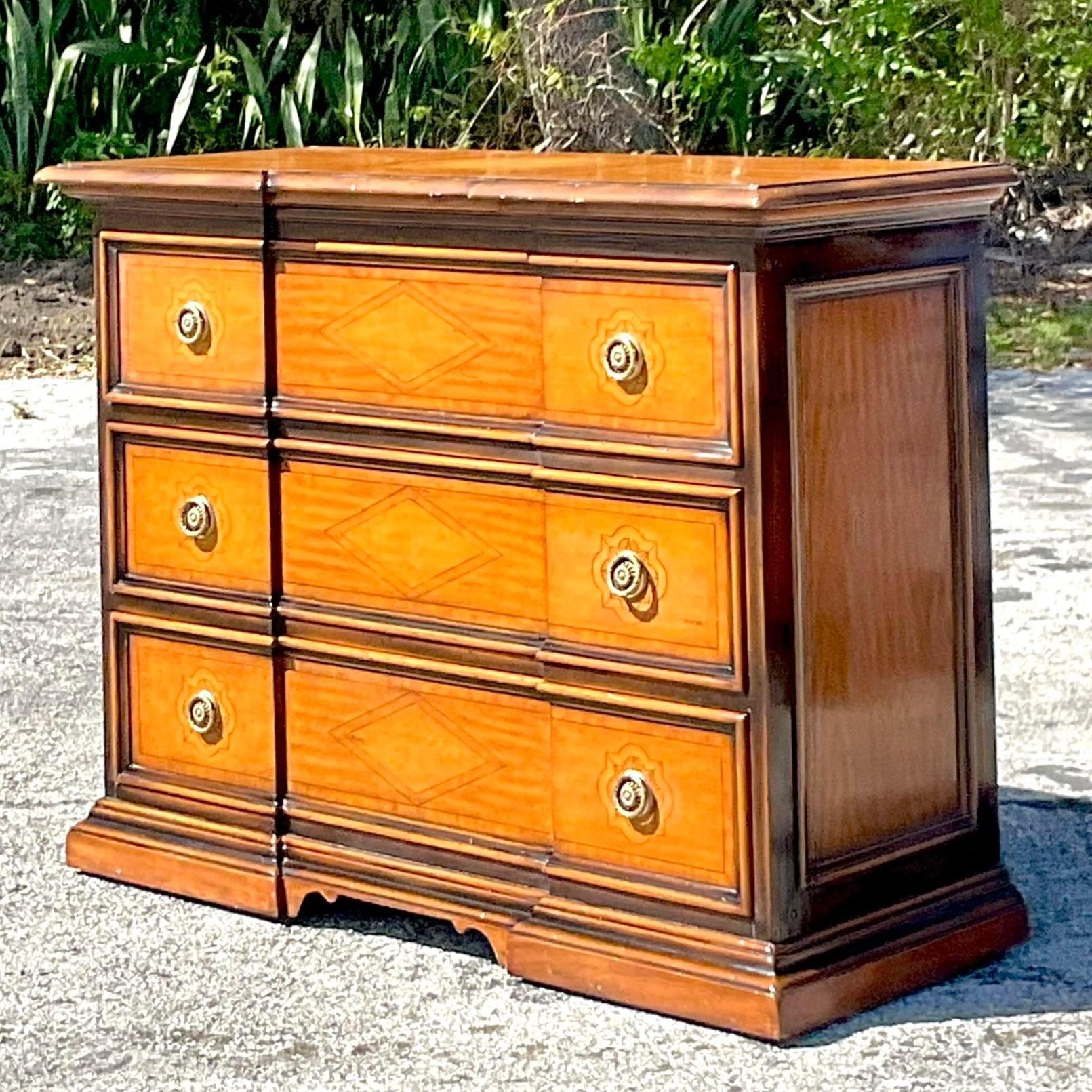 Late 20th Century Vintage Boho Theodore Alexander “Madrid” Chest of Drawers In Good Condition For Sale In west palm beach, FL