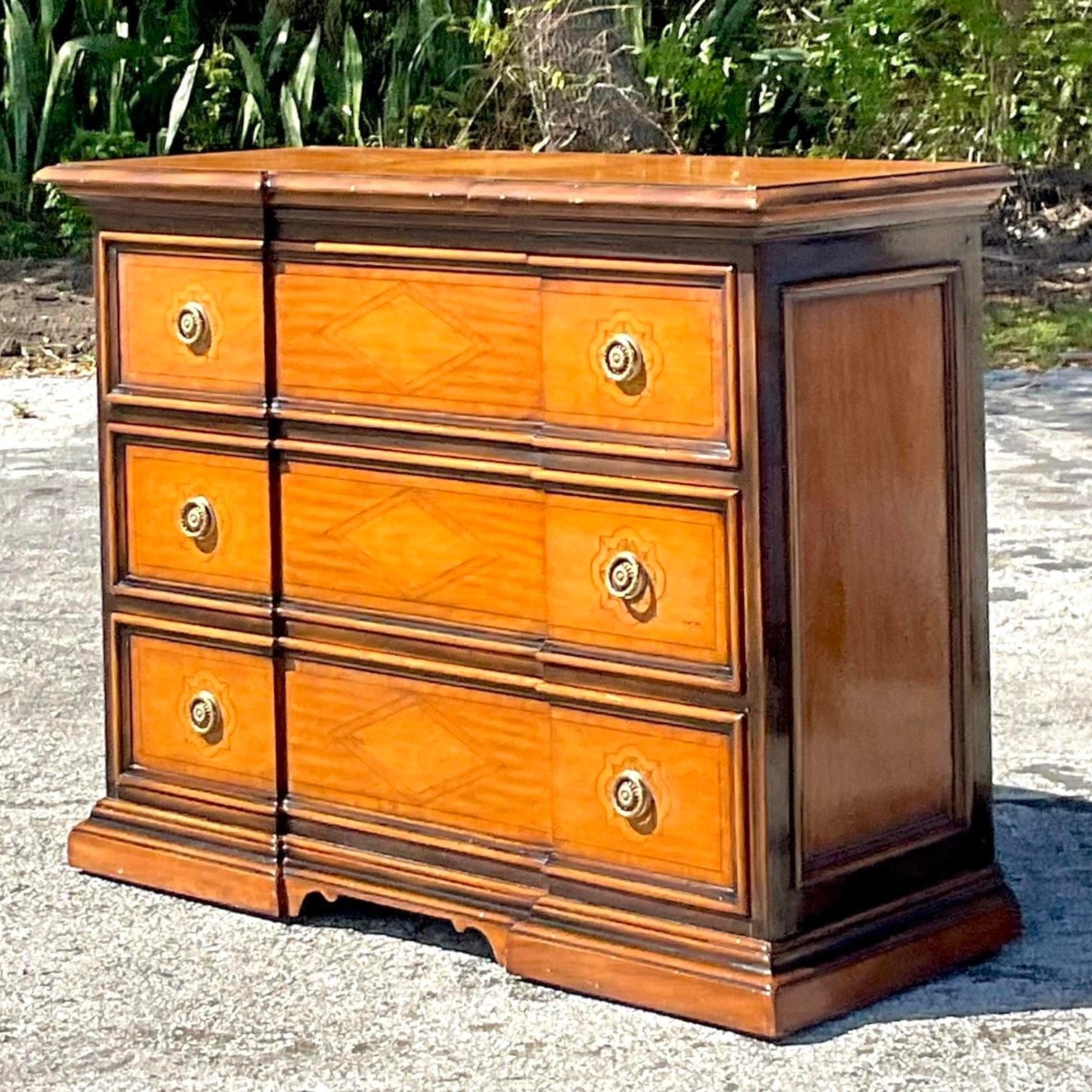 Metal Late 20th Century Vintage Boho Theodore Alexander “Madrid” Chest of Drawers For Sale