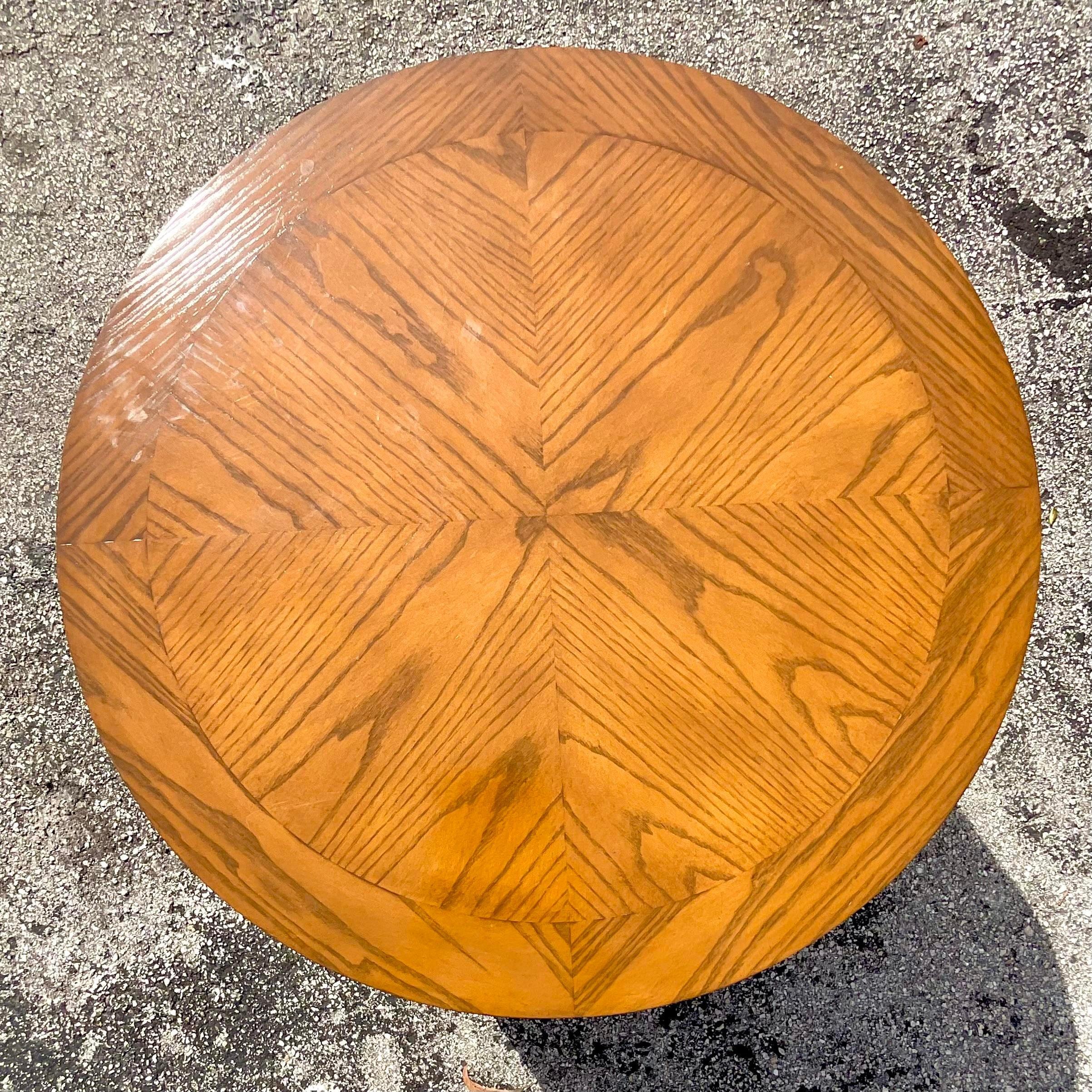 Fin du 20ème siècle Vintage Boho Table à tambour en bois à trois bandes Bon état - En vente à west palm beach, FL