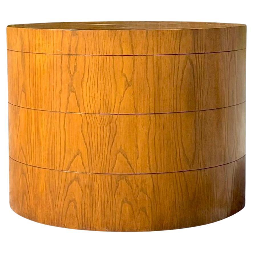 Fin du 20ème siècle Vintage Boho Table à tambour en bois à trois bandes en vente