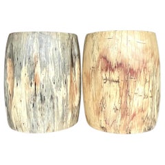 Late 20th Century Vintage Boho Tree Trunk Low Stools - a Pair