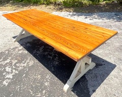 Late 20th Century Vintage Boho Trestle Plank Farm Table