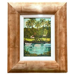 Late 20th Century Vintage Boho Tropical Seascape on Canvas