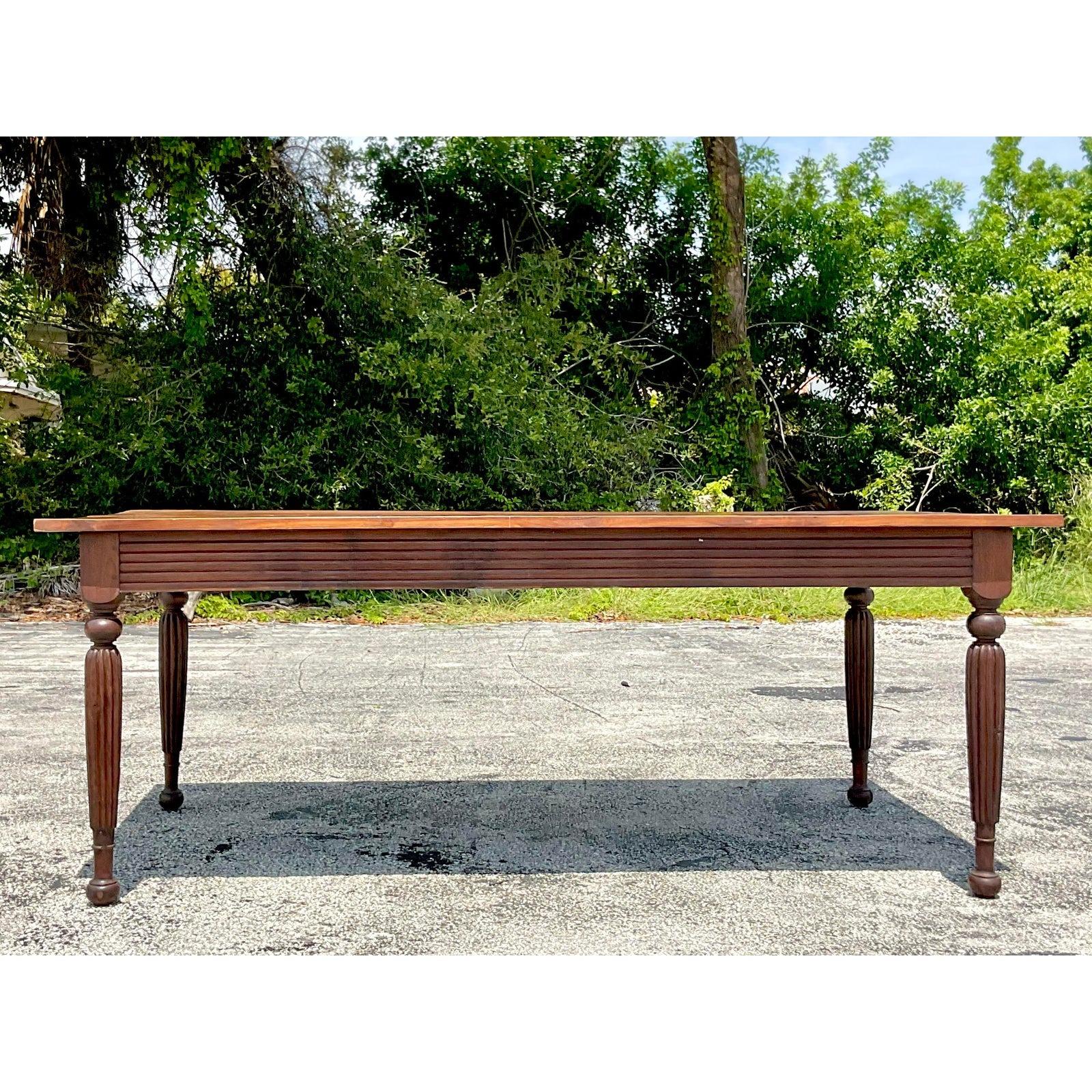 Late 20th Century Vintage Boho Walnut Farm Table In Good Condition For Sale In west palm beach, FL