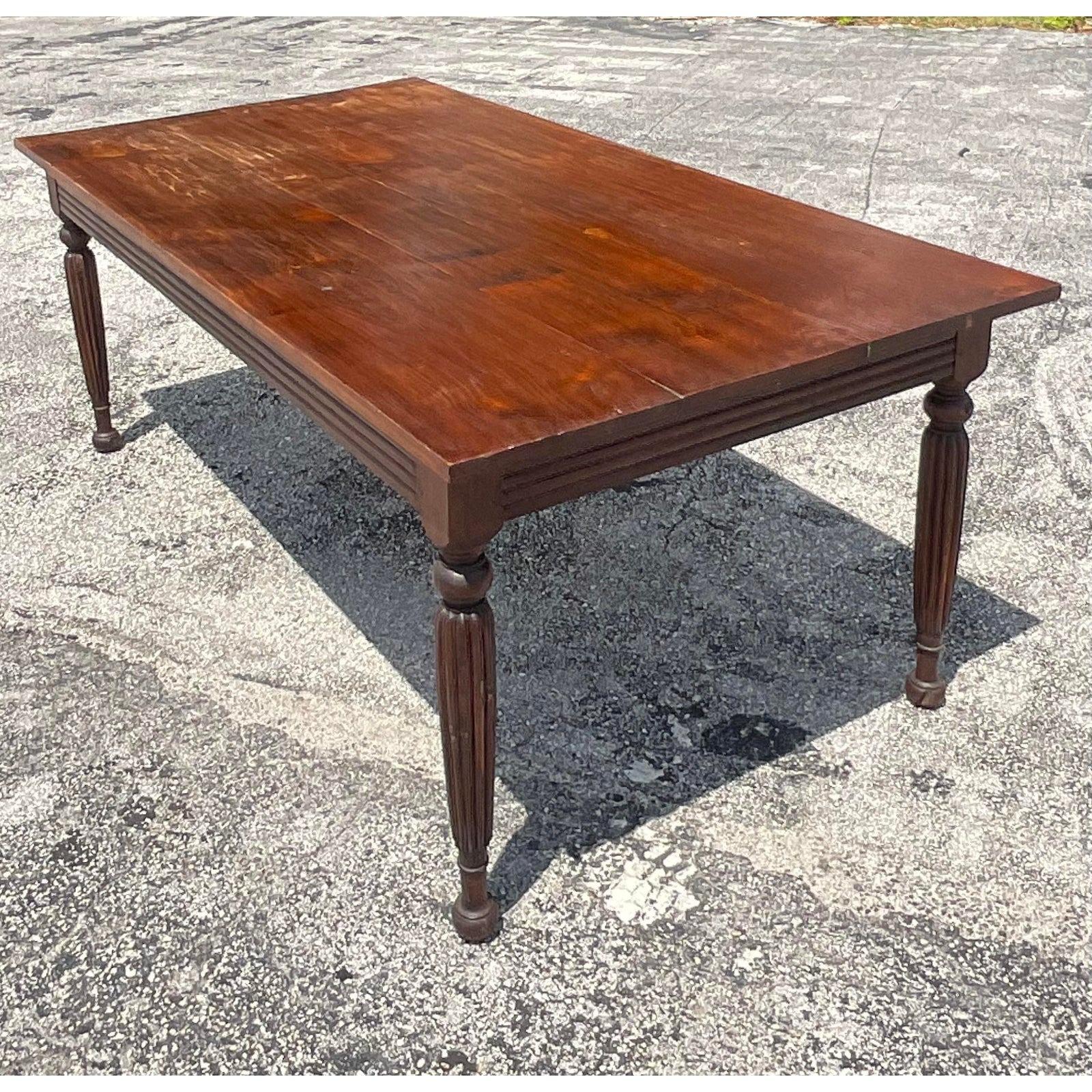 Late 20th Century Vintage Boho Walnut Farm Table For Sale 1