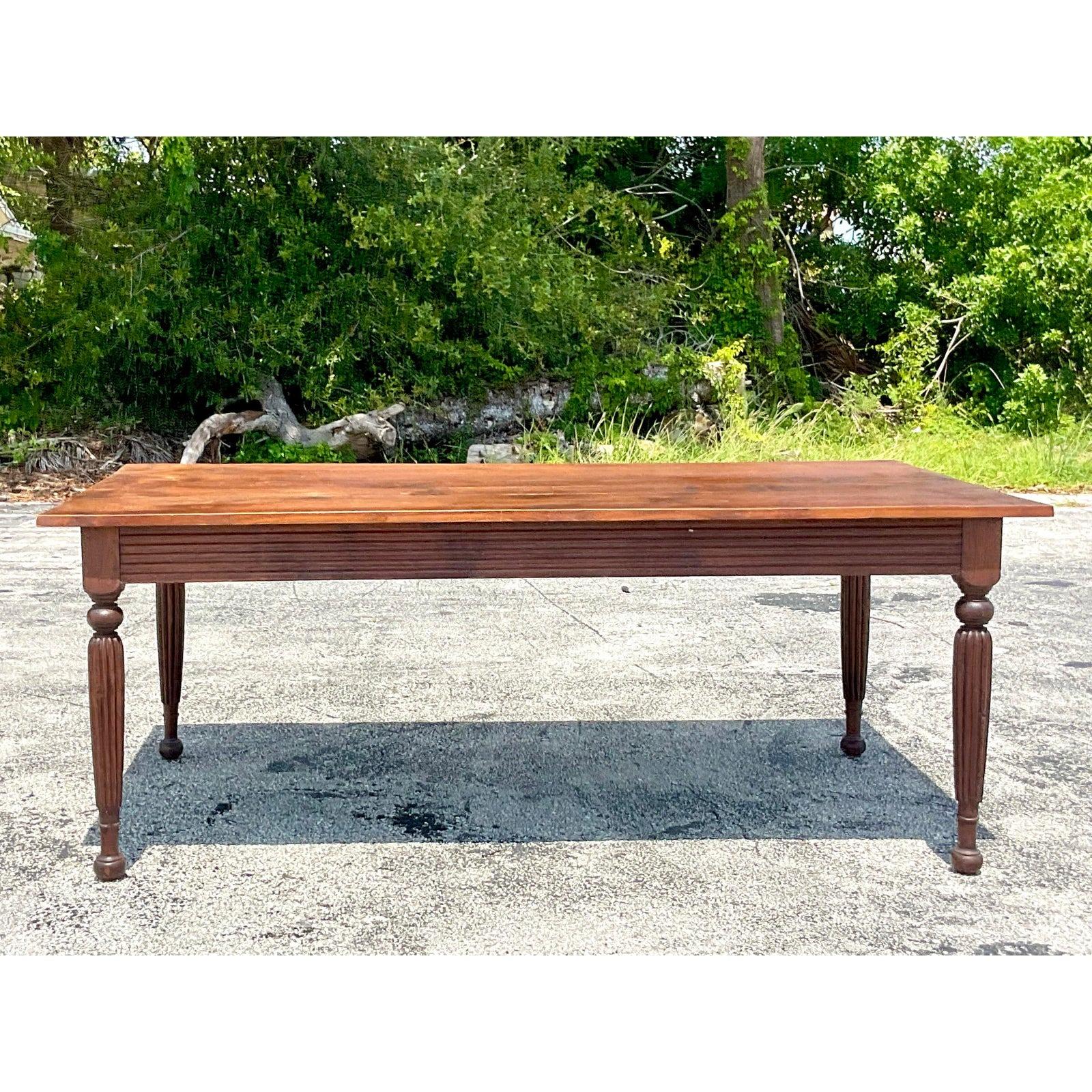 Late 20th Century Vintage Boho Walnut Farm Table For Sale 4