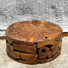 Late 20th Century Vintage Boho Wood Collage Coffee Table